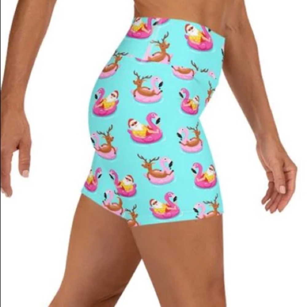 FIERCE PULSE FLAMINGO SUMMER Santa yoga Shorts XL 15-16”flat NWOT